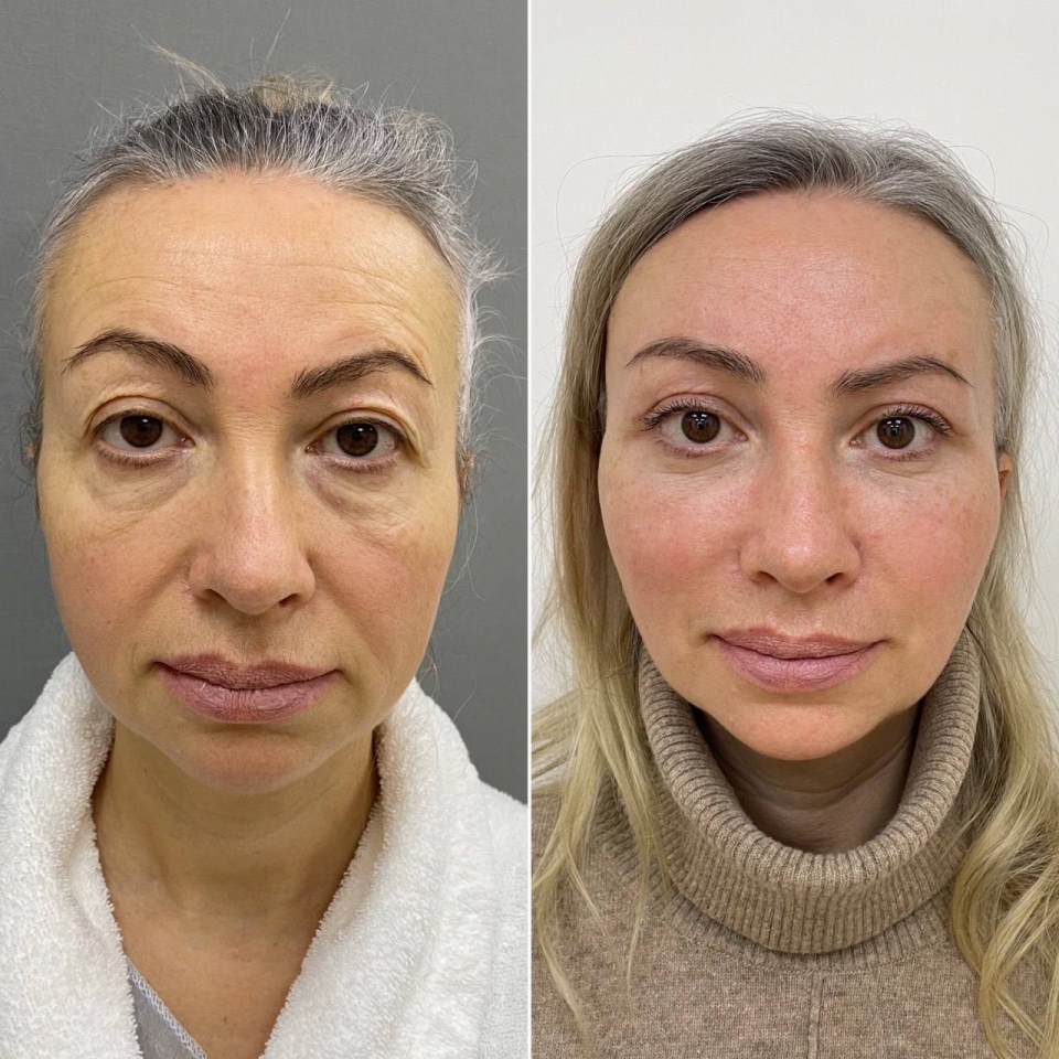 Пациентка доктора Марины Четвериковой до и после омоложения.